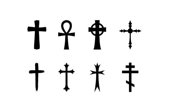 Black Christian Cross Icon Set for Embroidery Projects
